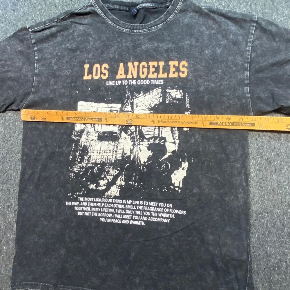 Romwe Los Angeles Graphic Shirt Sz L Mens Gray Streetwear Acid Wash Short Sleeve